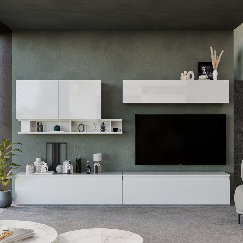 Toronto Modular Entertainment System with Multiple Customizable Layout Floating Media Console , White