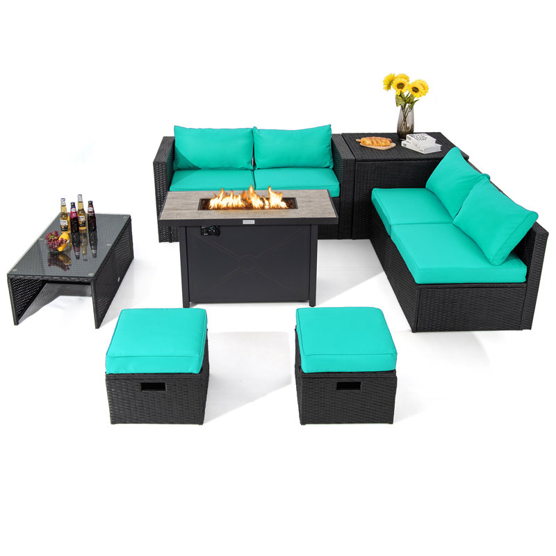 Ensemble de conversation modulaire avec coussins 9 pièces Modola, Turquoise