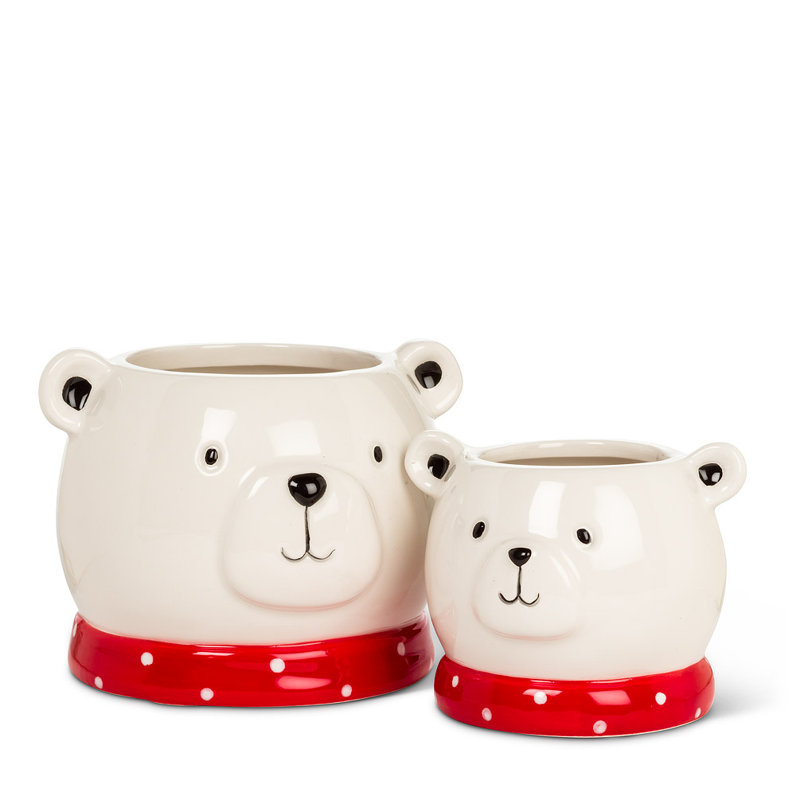 Pot à fleurs tête d'ours polaire, H 3,5 po x l 3,5 po x P 3,5 po
