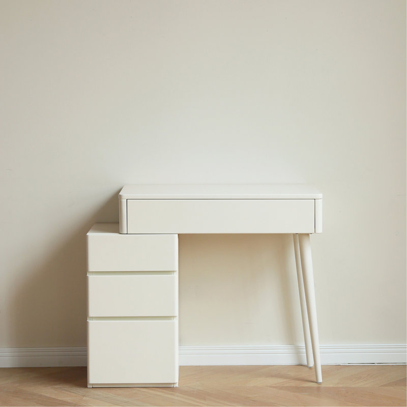 (With Stool) Dresser Table Dresser 100% Solid Liriodendron Chinense Table Table Desk Top Table Dresser Compact Dresser Accessories Storage Width 80Cm Storage Drawer White Wood Natural Without Mirror