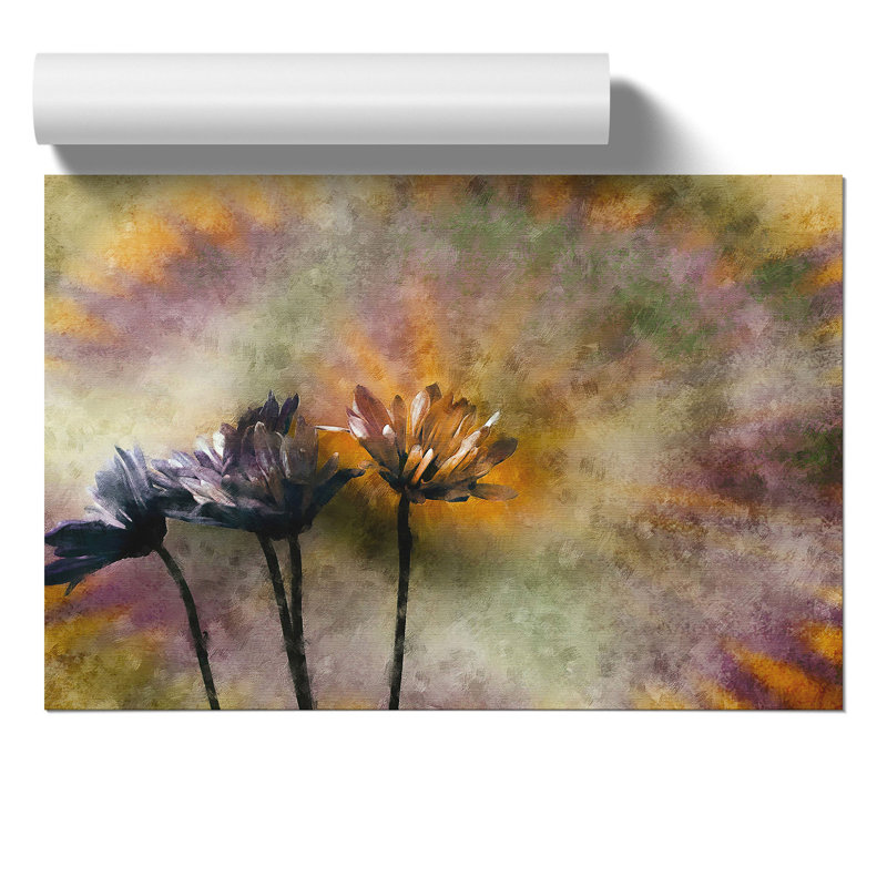 Three Daisies Painting - Frameless Print, 42cm H x 59cm W x 0.1cm D