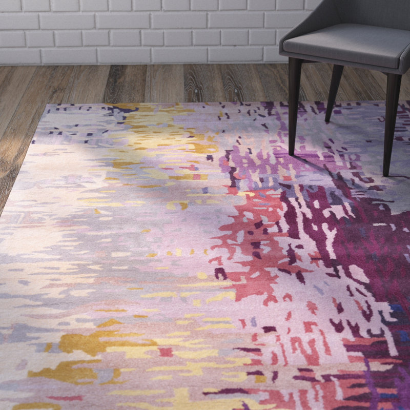 Tapis mauve / jaune / gris à motif abstrait Ratcliff, Rectangle 2 pi x 3 pi