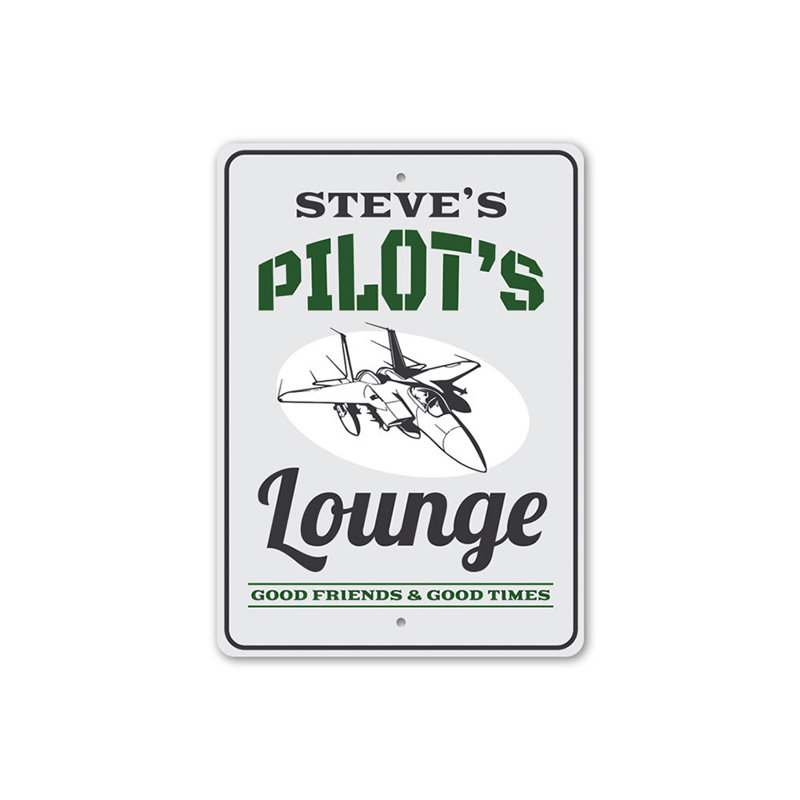 Enseigne en aluminium Pilot's Lounge, H 14 po x l 10 po x P 0,04 po