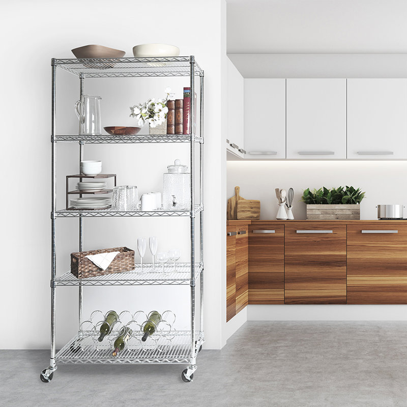 UltraDurable 5-Tier Adjustable Steel Wire Shelving Unit with Wheels
