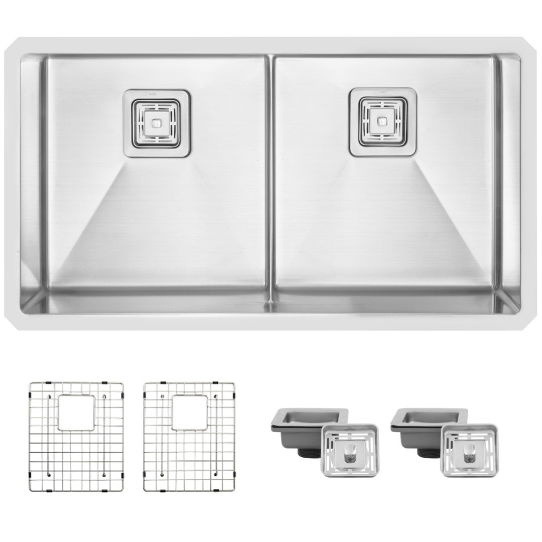 Cube STYLISH 33 inch Slim Low Divider Double Bowl Undermount Kitchen Sink STYLISH