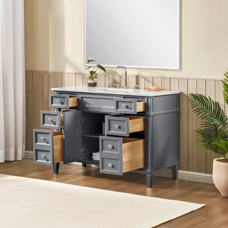 Ensemble de meuble-lavabo autoportant 48 po avec plateau en marbre de Carrare blanc Alexxis, Charcoal Gray