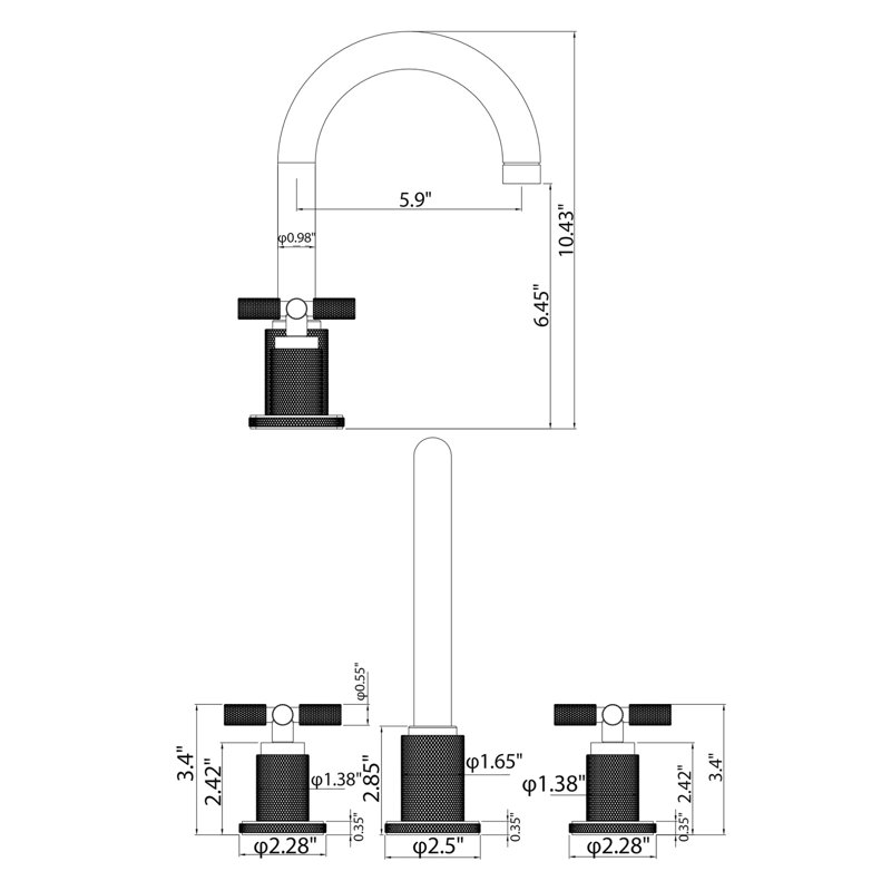Robinet de salle de bain à 2 poignées avec drain, Or zirconium, Poignées croix