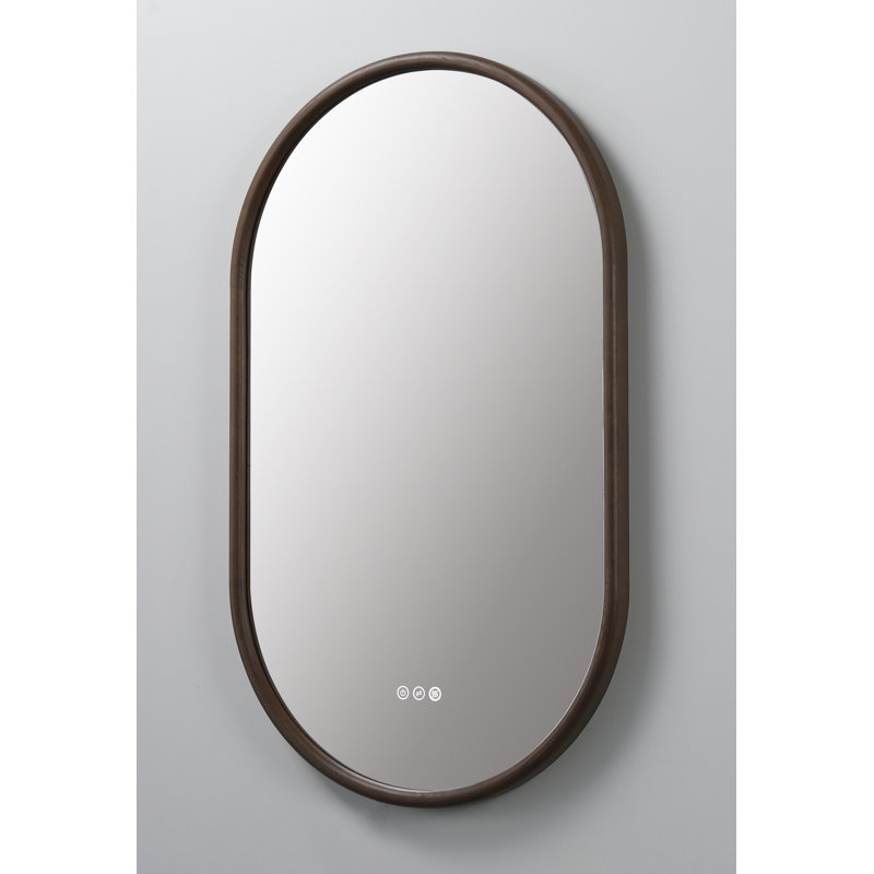 Zen LED Mirror, 39.37" x 23.62", Chestnut, Oval