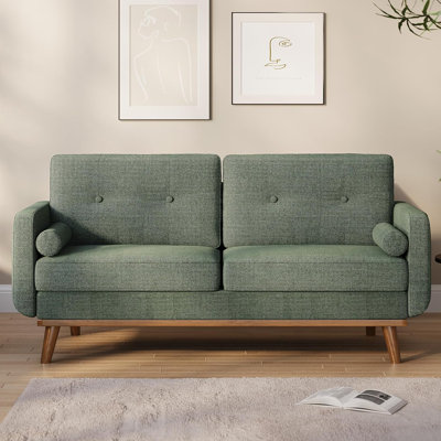 65" Loveseat Sofa, Linen 2-Seater Couch with Pillows & Tufted Design, Green