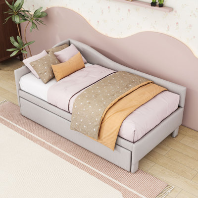 Twin Daybed with L-Shaped Backrest and Twin Trundle