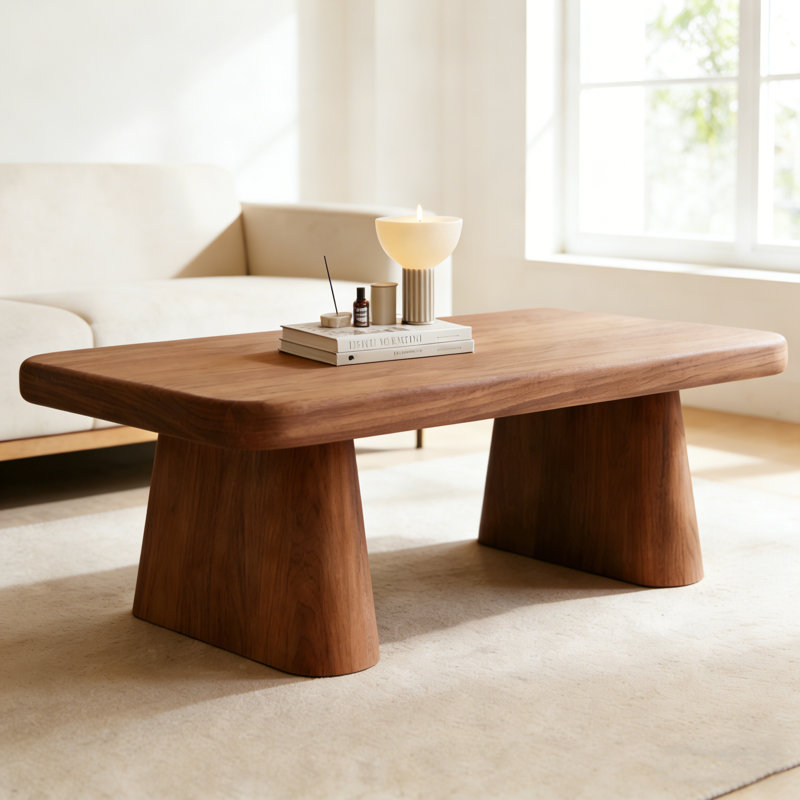 Table basse 47 po rectangulaire moderne en bois de noyer, pieds en bois massif