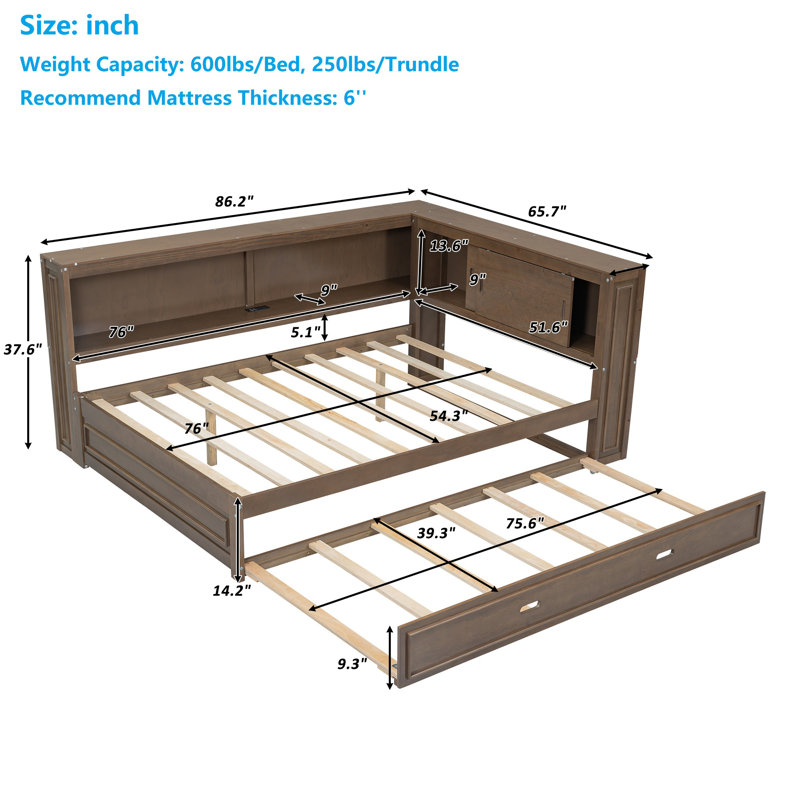 Wooden Storage Daybed With Trundle, Wood