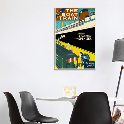 The Boat Train (Boston and Maine Railroad) Advertising Vintage Poster 1 Piece Wrapped Canvas Painting