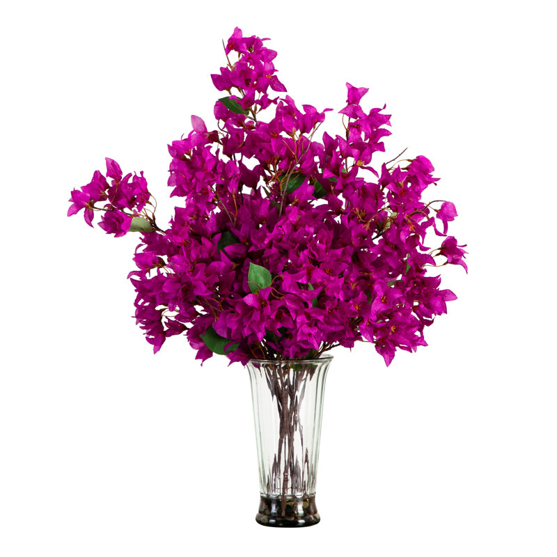 30 po Bougainvillée artificielle dans un vase en verre, Rose
