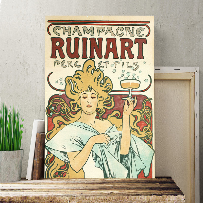 Champagne Ruinart by Alphonse Mucha Vintage - Advertisement on Canvas - Wrapped Canvas, 60cm H x 40cm W