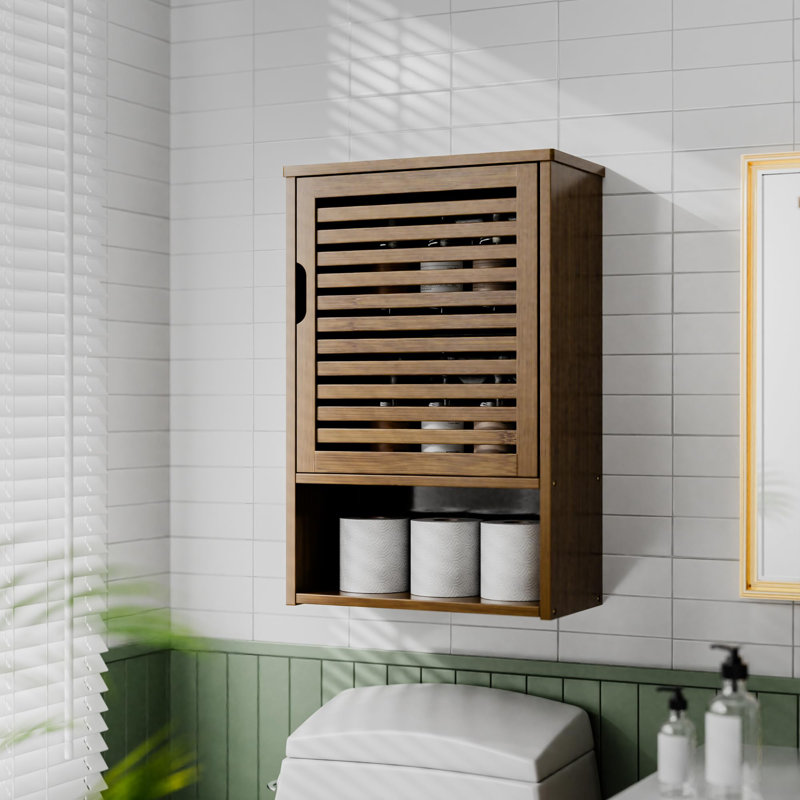 Bamboo Wall Mounted Required Bathroom Cabinet, Walnut