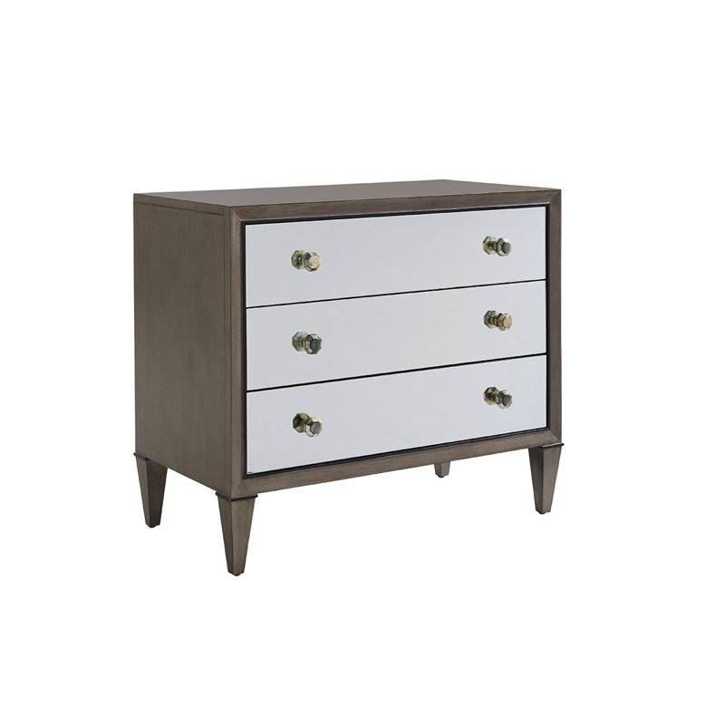 Transitional Brown and Silver Mirrored 3-Drawer Nightstand