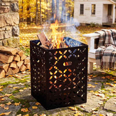Tonneau de combustion robuste pour jardin, incinérateur d'extérieur en acier de 1,5 mm d'épaisseur avec revêtement haute température 600 ° C, évents sur tous les côtés et base de ramassage des cendres pour les feuilles, les brindilles et le bois de chauffage