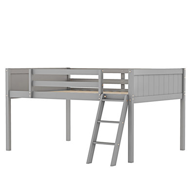 Lit mezzanine bas en bois avec échelle