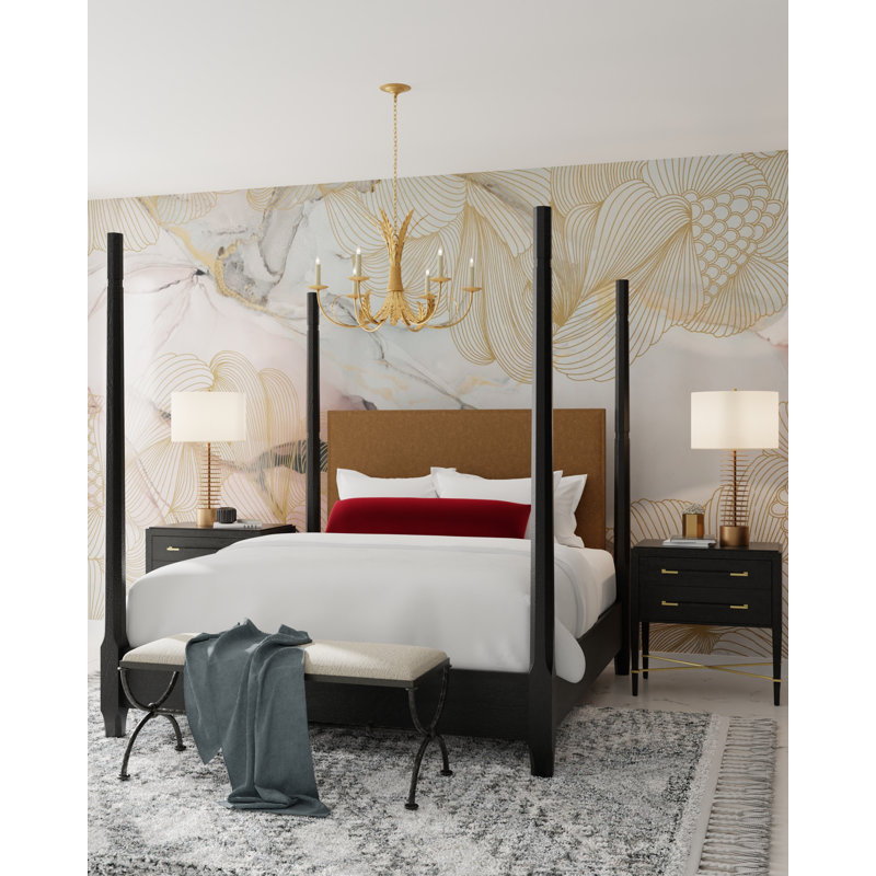 Verona 2 - Drawer Nightstand, Black Lacquered Linen/Champagne