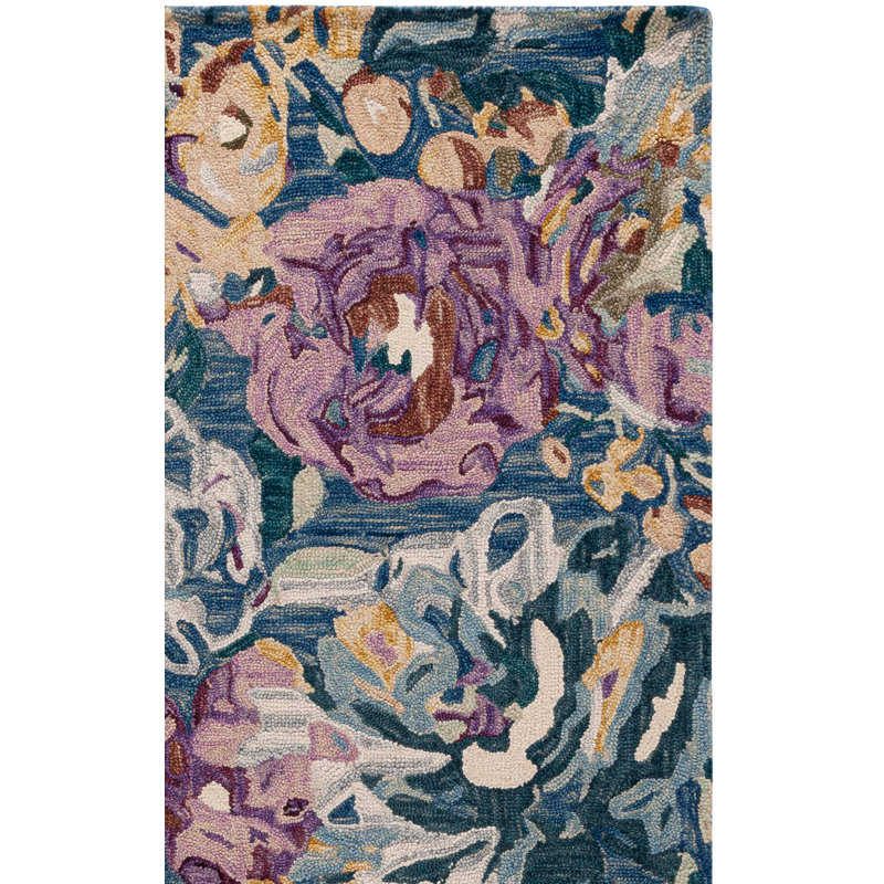 Alilia Floral Hand Tufted Wool/Cotton Area Rug in Light Blue/Plum/Beige, Rectangle 8' x 10'