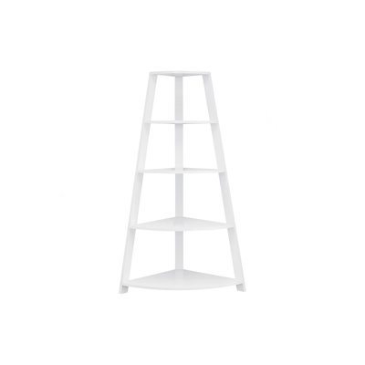 Bookshelf, Bookcase, Etagere, Corner, 4 Tier, 60"H, Office, Bedroom, White Laminate, Contemporary, Modern