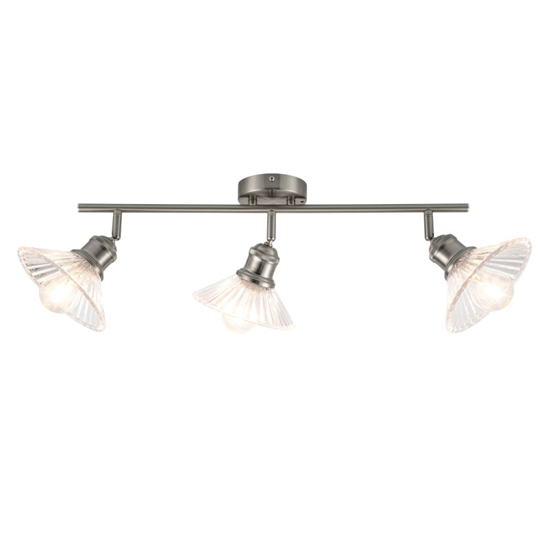 Milan Bathroom 3 Light Modern Ribbed Glass Spotlight - IP44, 55x16x21cm, 3xE27. Max. 15W LED (Bulb not included)