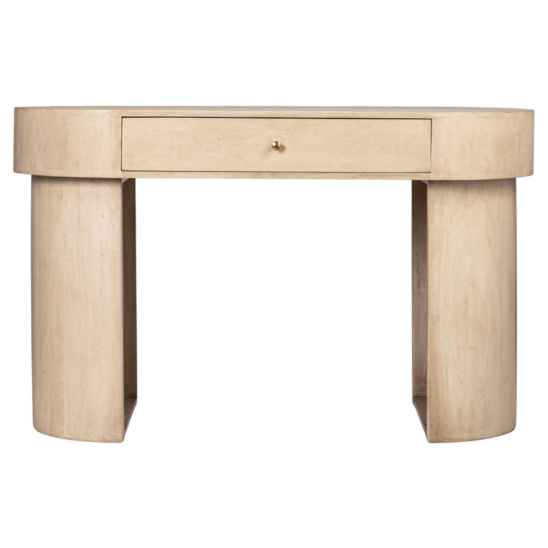 Carolina Whitewashed Oval Mango Wood Desk with Drawer