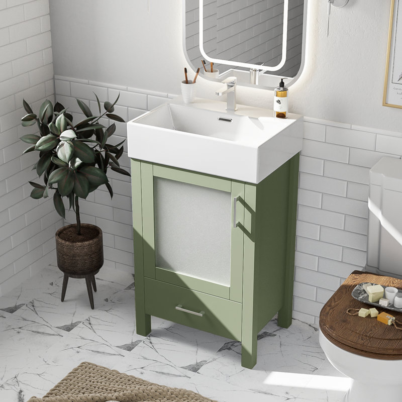 Meuble-lavabo de 20 pouces avec lavabo en céramique et grand tiroir compact - contemporain pour les salles de bain
