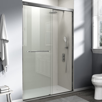 VEVOR 44"-48" W x 72" H Semi-Frameless Bypass Double Sliding Shower Door, 1/4" (6mm) Explosion-Proof Tempered Glass, Brushed Nickel Finish, Stainless Steel Handles, Reversible Installation