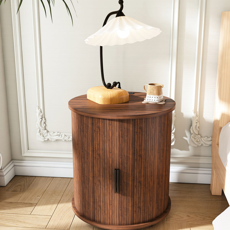 Table de bout avec station de charge intégrée et porte coulissante, table de chevet ronde à 2 niveaux avec ports USB