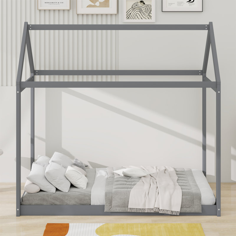 Lit maison en bois, Gris