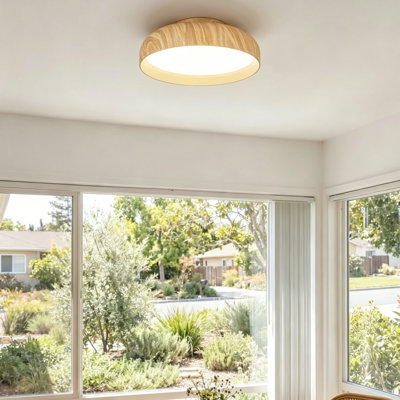 15.8 in. Modern Round LED Wood Grain Flush Mount