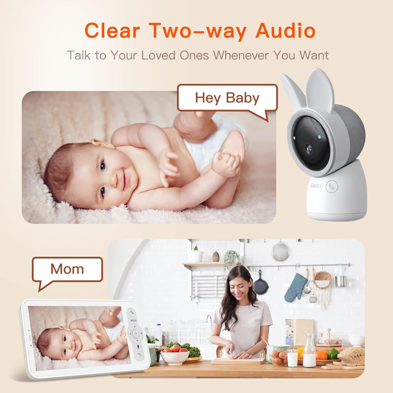 ARENTI 2K Ultra HD Wifi Camera, 5" Color Display,Night Vision,Lullabies,Cry Detection,Motion Detection,Temp & Humidity Sensor,Two Way Talk