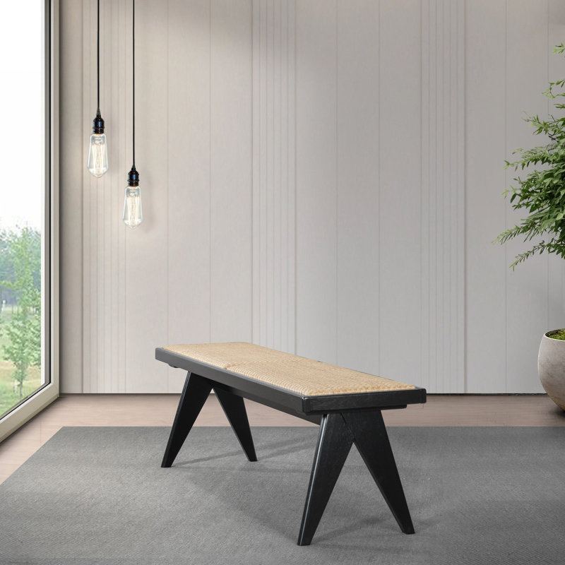 Swader Natural Rattan Upholstered Bench