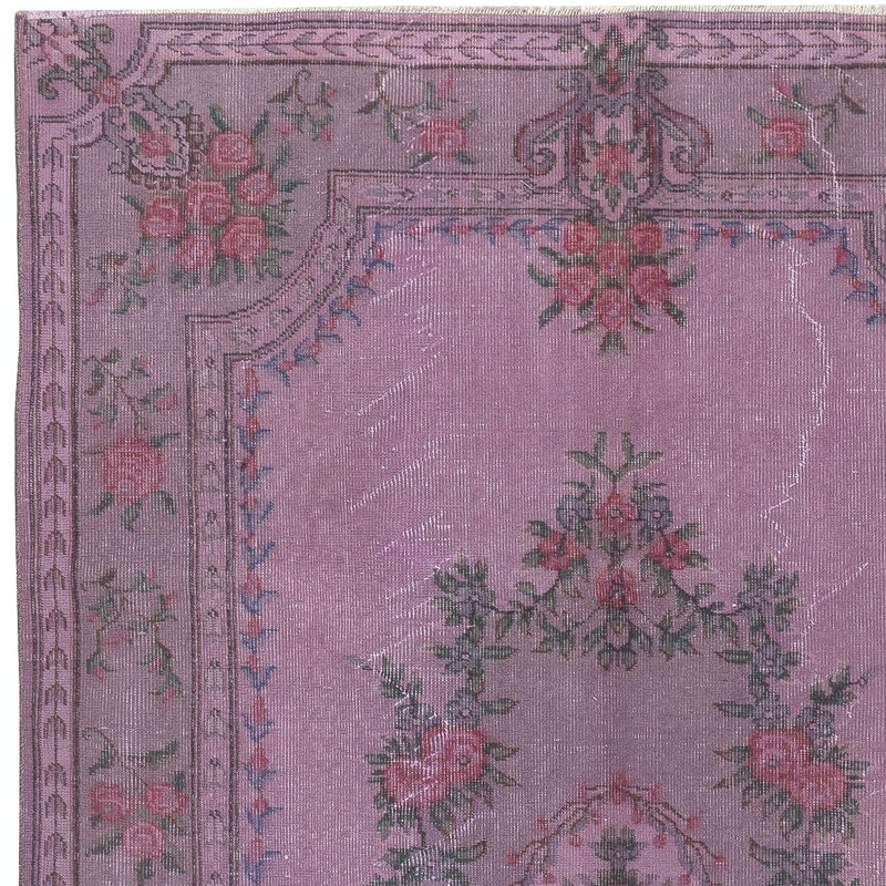 Tapis turc contemporain fabriqué à la main 5,2 x 9 pi rose Levander