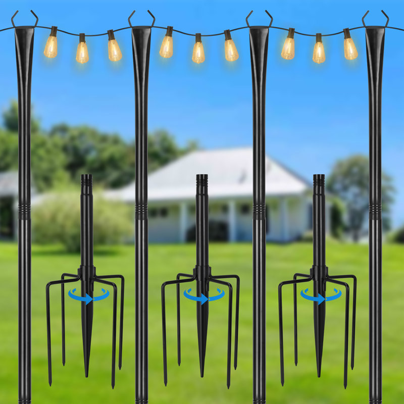 Ensemble de 4 lampadaires robustes réglables 10 pi résistants à la rouille en métal thermolaqué avec crochets doubles pour décoration de jardin