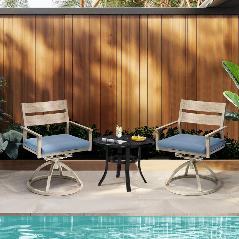 Chaise de salle à manger pivotante et berçante pour l'extérieur en aluminium avec Sunbrella Cusion, Bleu