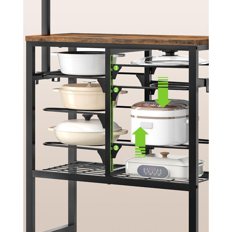 Kitchen Storage Rack, 4-tier Kitchen Baker's Rack, Industrial Coffee Bar Station, Cookware Organizer with Hooks and Shelves