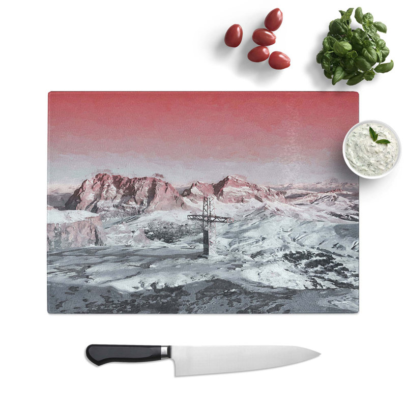 Tempered Glass Cross the Mountains Chopping Board, 39 cm W x 28.5 cm L