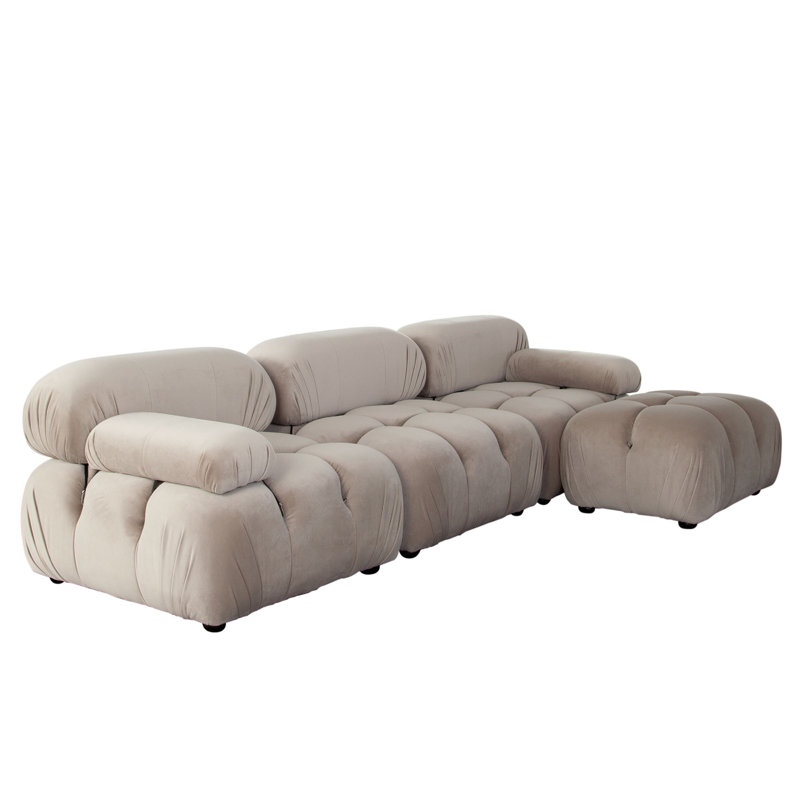 Hito 4 Piece Modular Inch Sectional Chaise Sofa Set,  Bubble Tufting, 29" H x 149" W x 62" D, Tan Brown Velvet