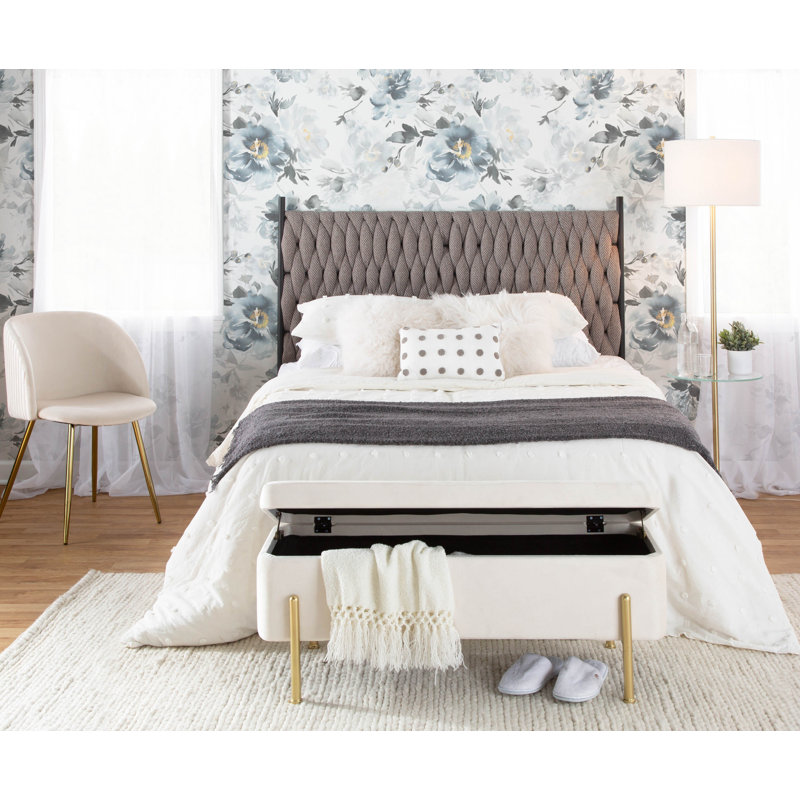 Maddison Queen Upholstered Braided Panel Headboard, Gray