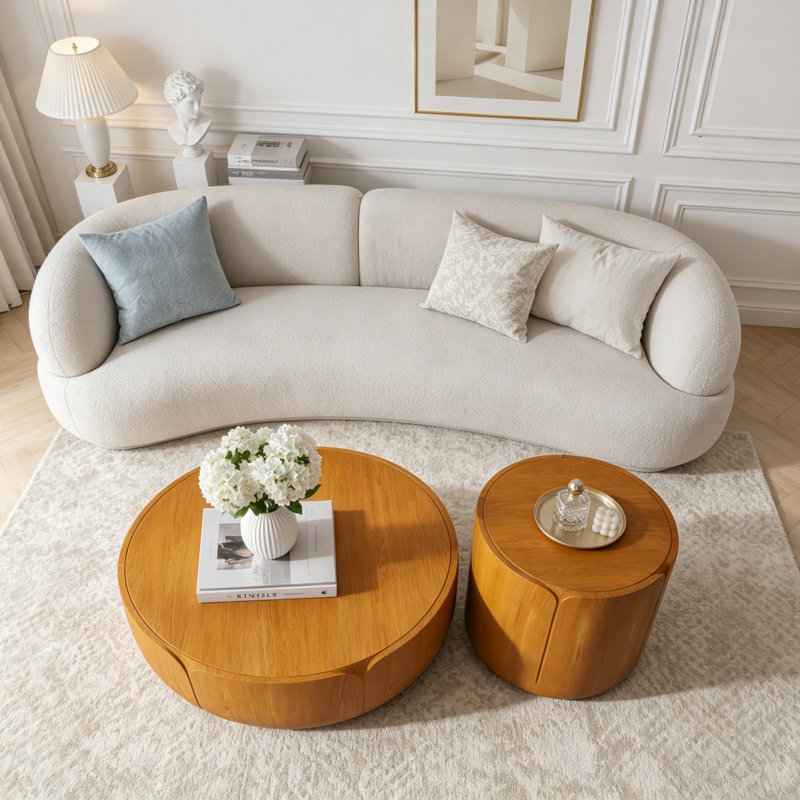 Ensemble de tables basses rondes pour l'extérieur et l'intérieur (2 pièces), L 35,63 po et l 19,69 po, Natural