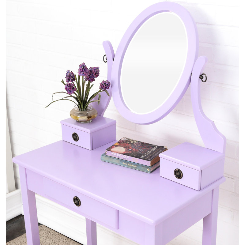 Table de coiffeuse et tabouret douillet en bois mauve
