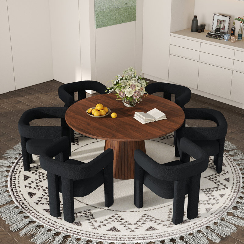 Ensemble de table de salle à manger 47 po, 7 Pieces: Table, 6 Chairs, Brown, Black