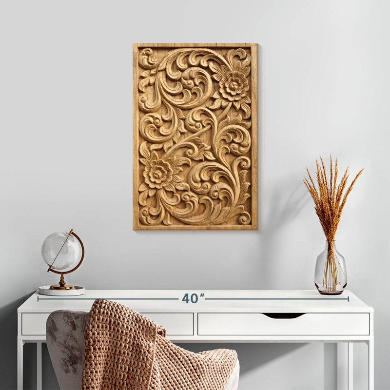 Bois sculpté floral Senne, H 24 po x l 16 po