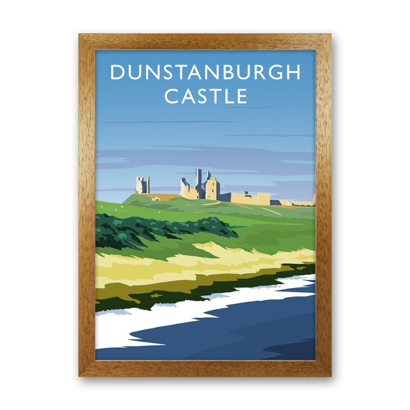 Dunstanburgh Castle Portrait by Richard O'Neill - Print, 34cm H x 25cm W x 3cm D, Brown Framed
