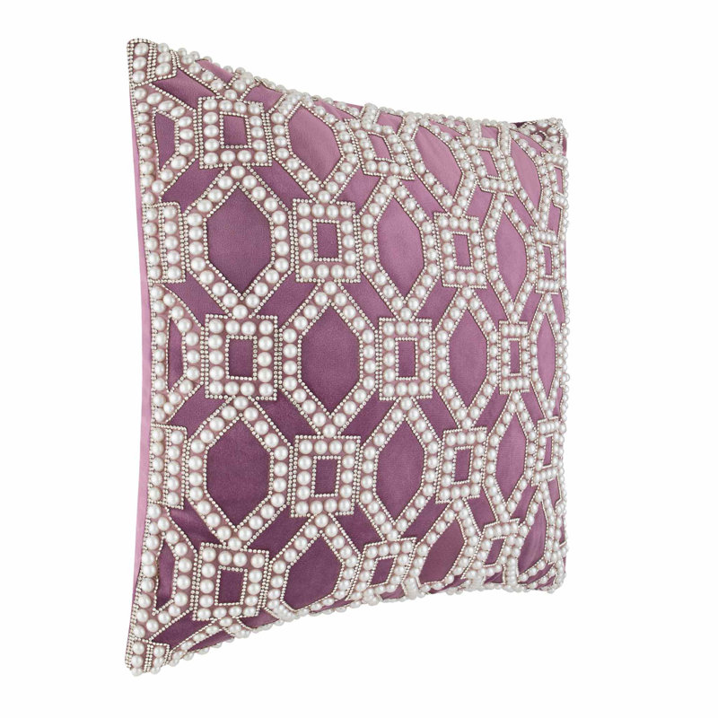 Coussin Sparkles Home Faux perles, strass et insertions de plumes incluses, Carré 16 po, Lavande