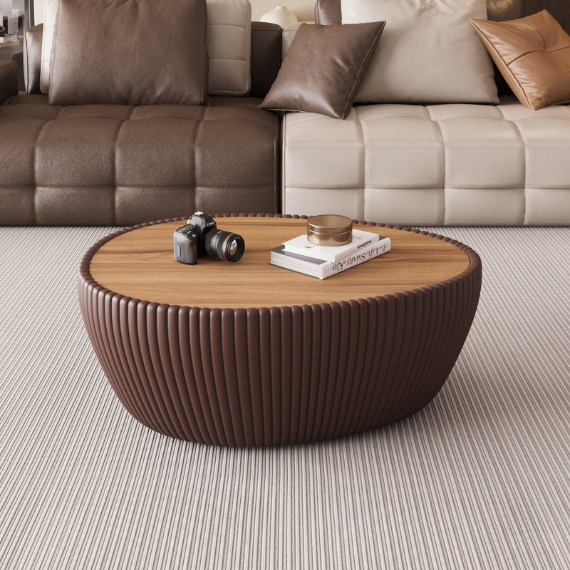 Coffee Color Marble Top Goose Eggs Shape Leather Coffee Modern Sofa Table For Living Room Furniture, Brown