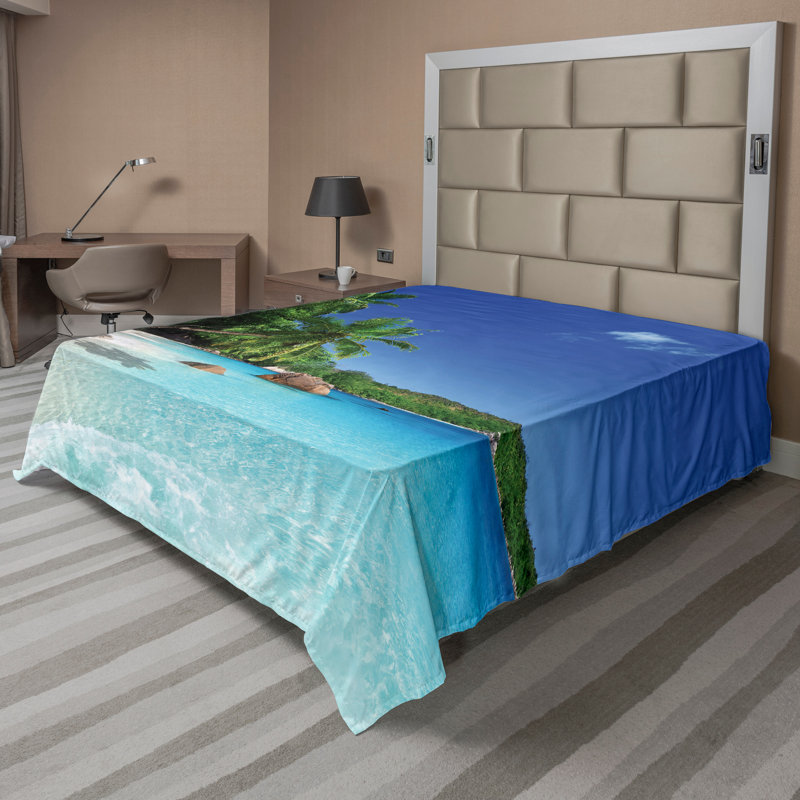 Drap plat Ambesonne Island Horizon ensoleillé de prislin turquoise vert bleu, Très grand